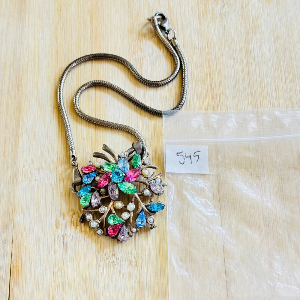 VTG Barclay Choker Necklace Fruit Salad Pastel Floral Pearl Rhinestone Victorian - Picture 6 of 6